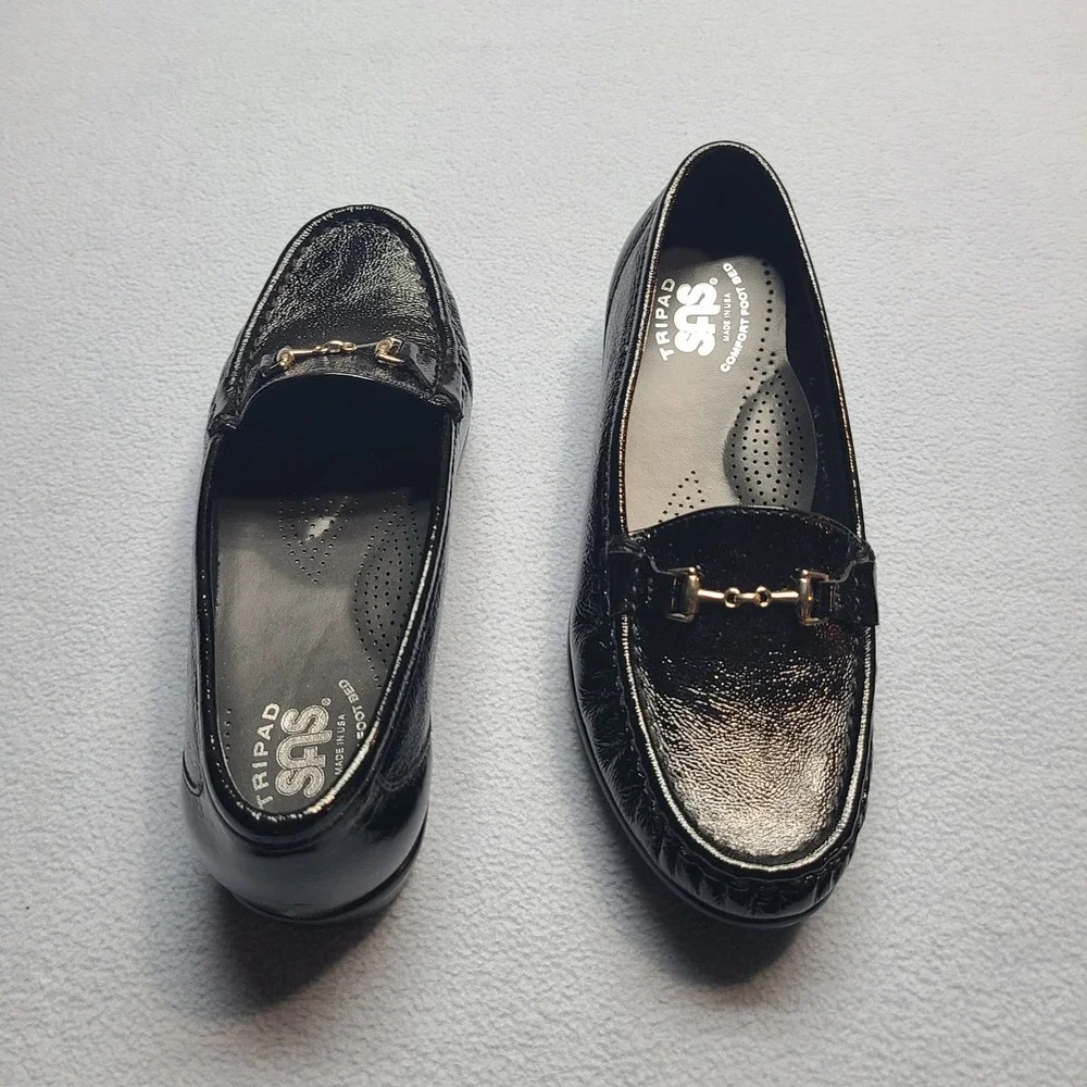 SAS Metro-P Loafers Womens 6W Black Excellent Patent Leather Horsebit Slip On